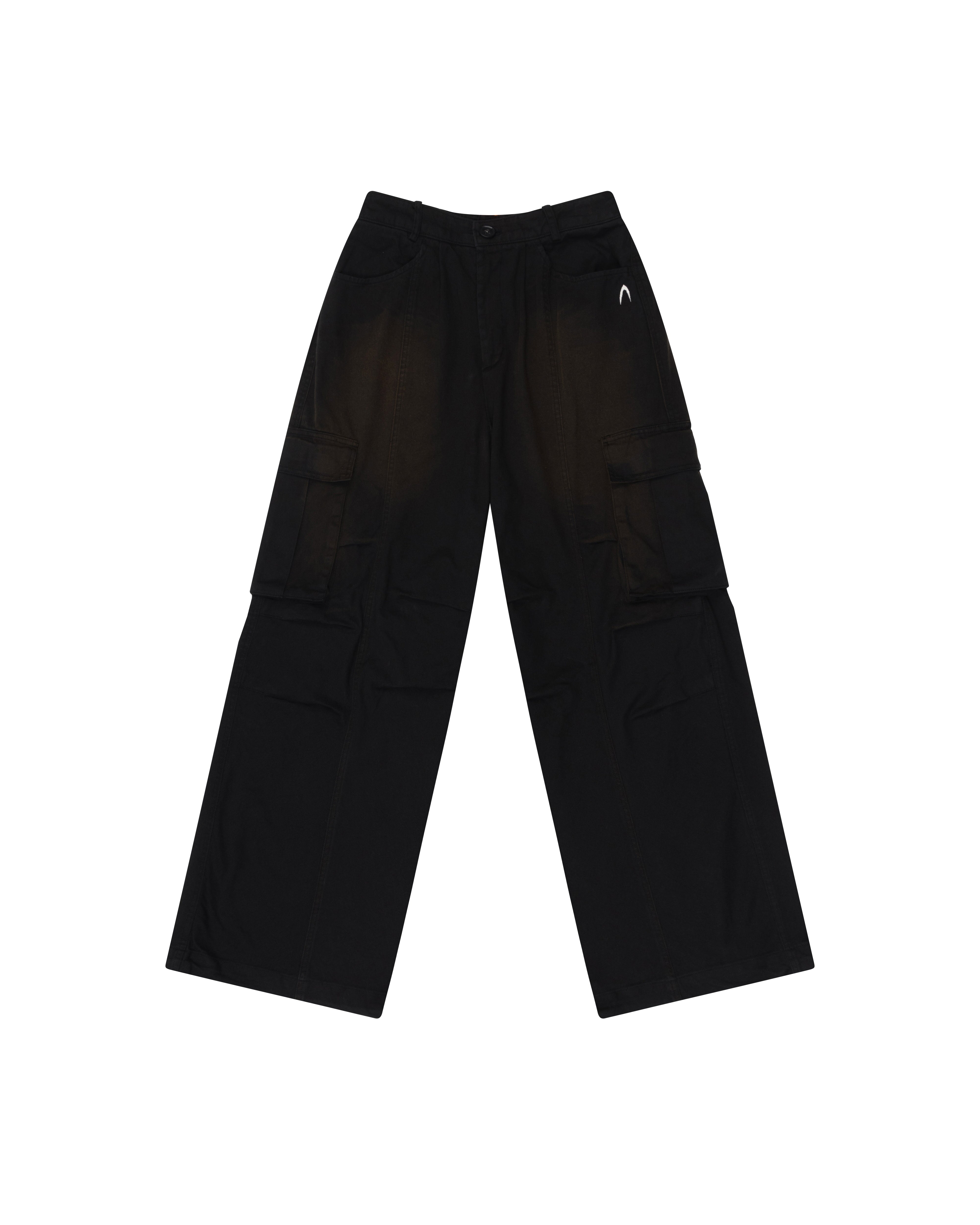 Knee Pin-tuck Wide Cargo Pants (Washed Black)