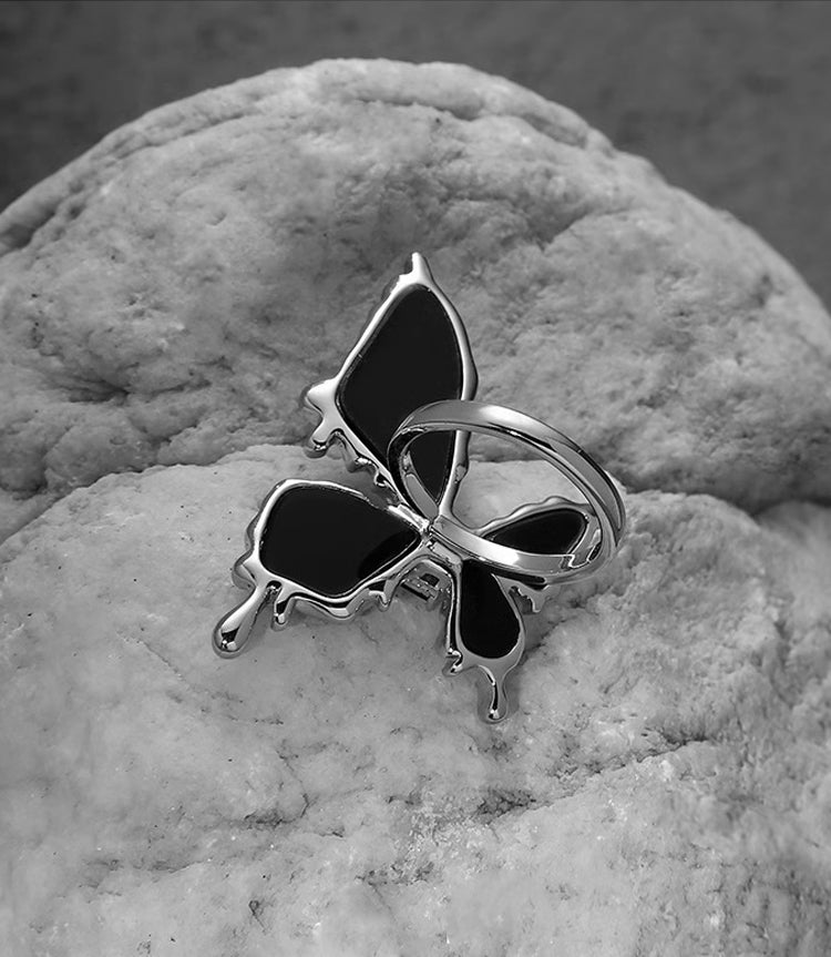 Black Onyx Butterfly Cubic Opening Ring