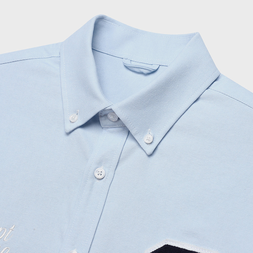 C Patch Short-Sleeved Unisex Sky blue Oxford Shirt