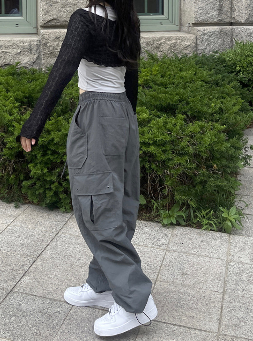 nylon banding cargo wide pants