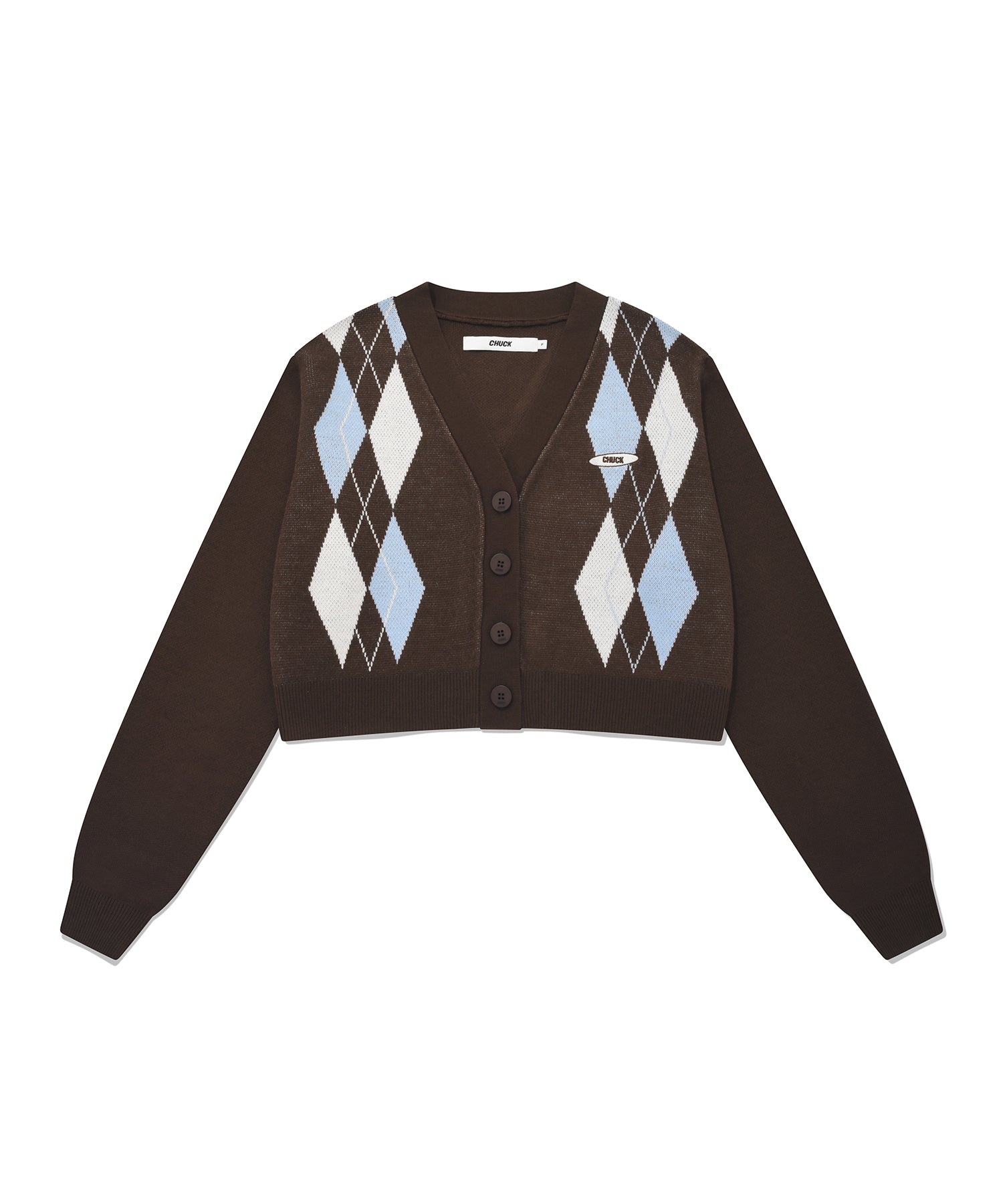 CHUCK シグネチャーアーガイルクロップニットカーディガン / CHUCK SIGNATURE ARGYLE CROP KNIT CARDIGAN (BROWN)