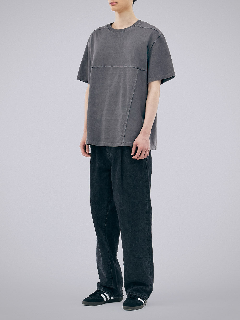 GARMENT DYED SEAM POINT T-SHIRTS [CHARCOAL]