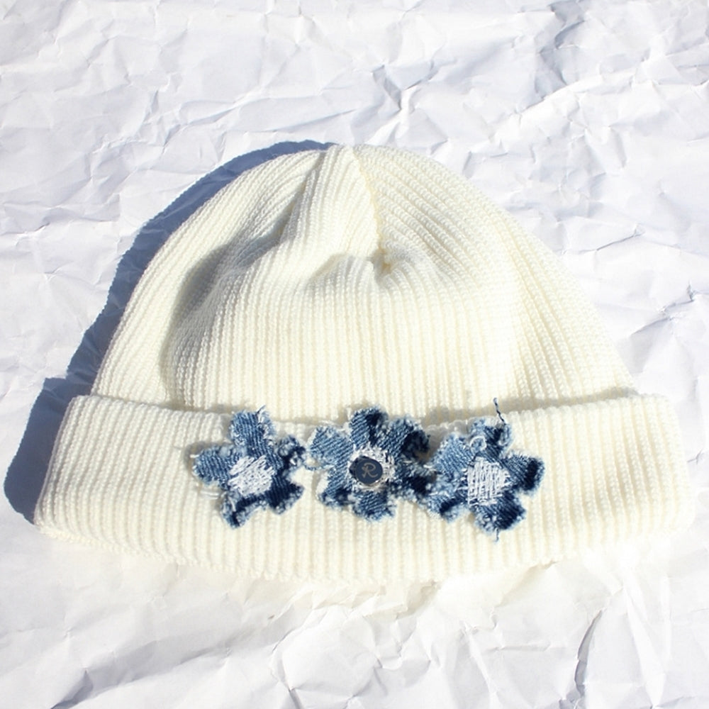 denim flower watch cap (white)