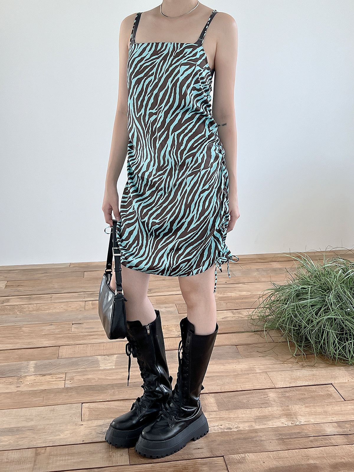 Satin Zebra Shirring Dress (2color)