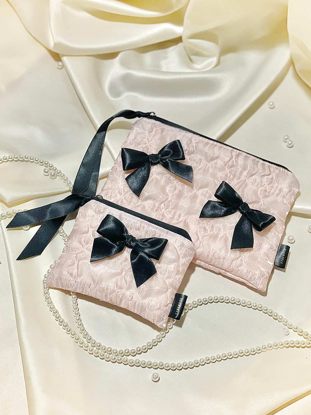 Glossy Organza Ribbon Zip-pouch (SET