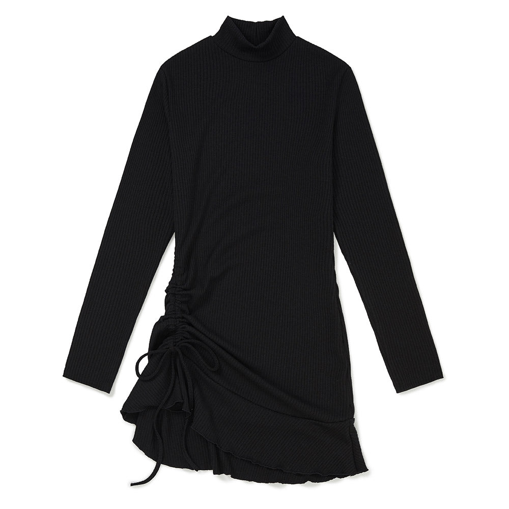 シャーリングハイネックミニドレス / Shirring High-neck Mini Dress [BLACK]