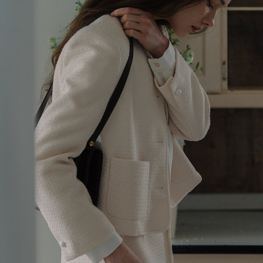 Minimal Tweed Jacket - Ivory