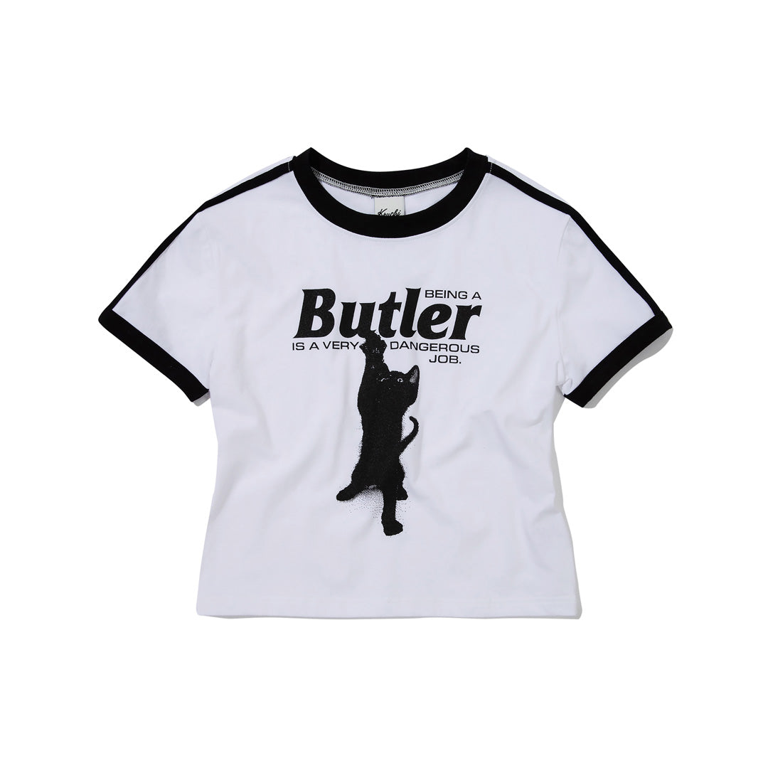 CAT BUTLER CROP T-SHIRT (WHITE)