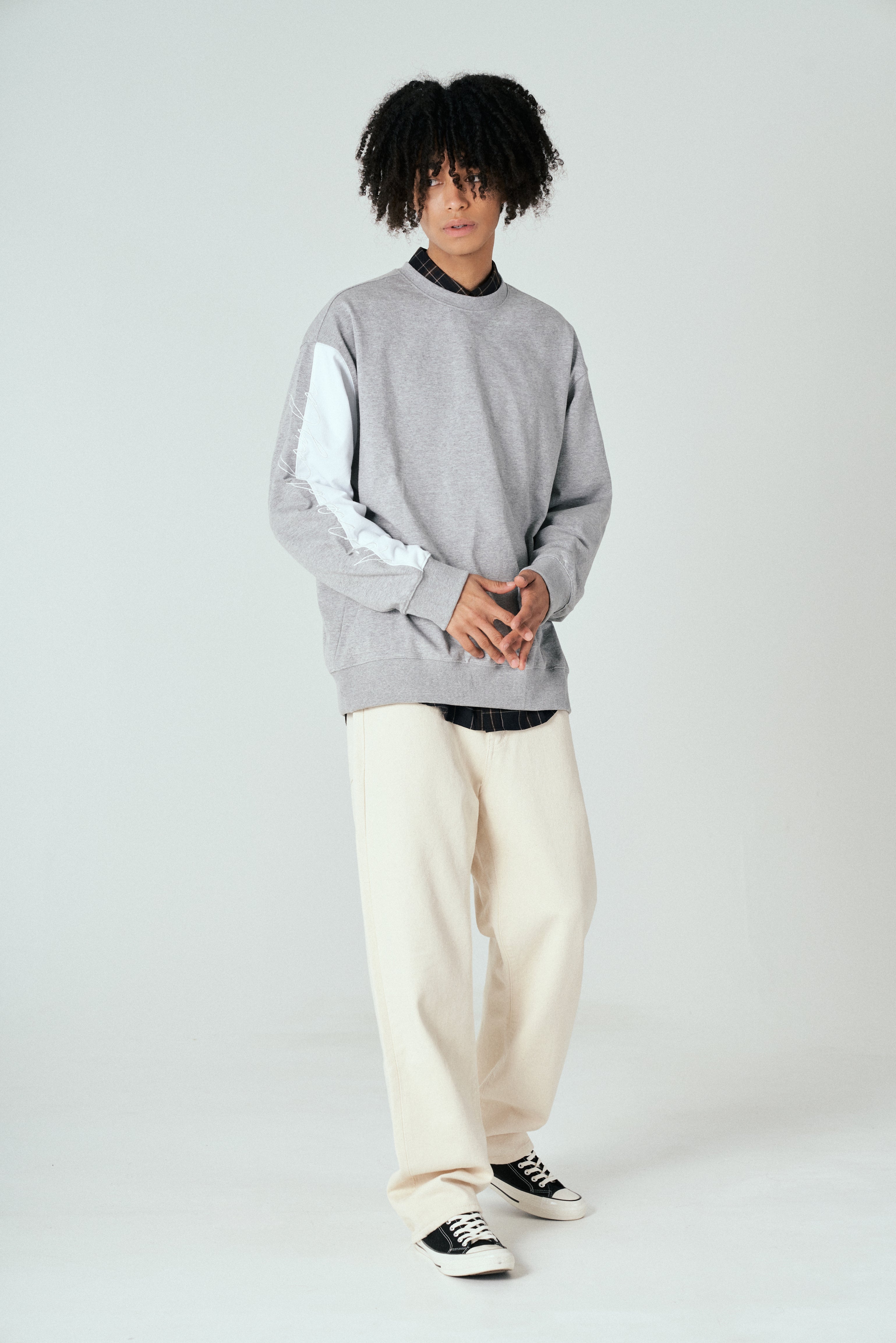 Sleeve Contrast Sweatshirt T60 Melange Gray