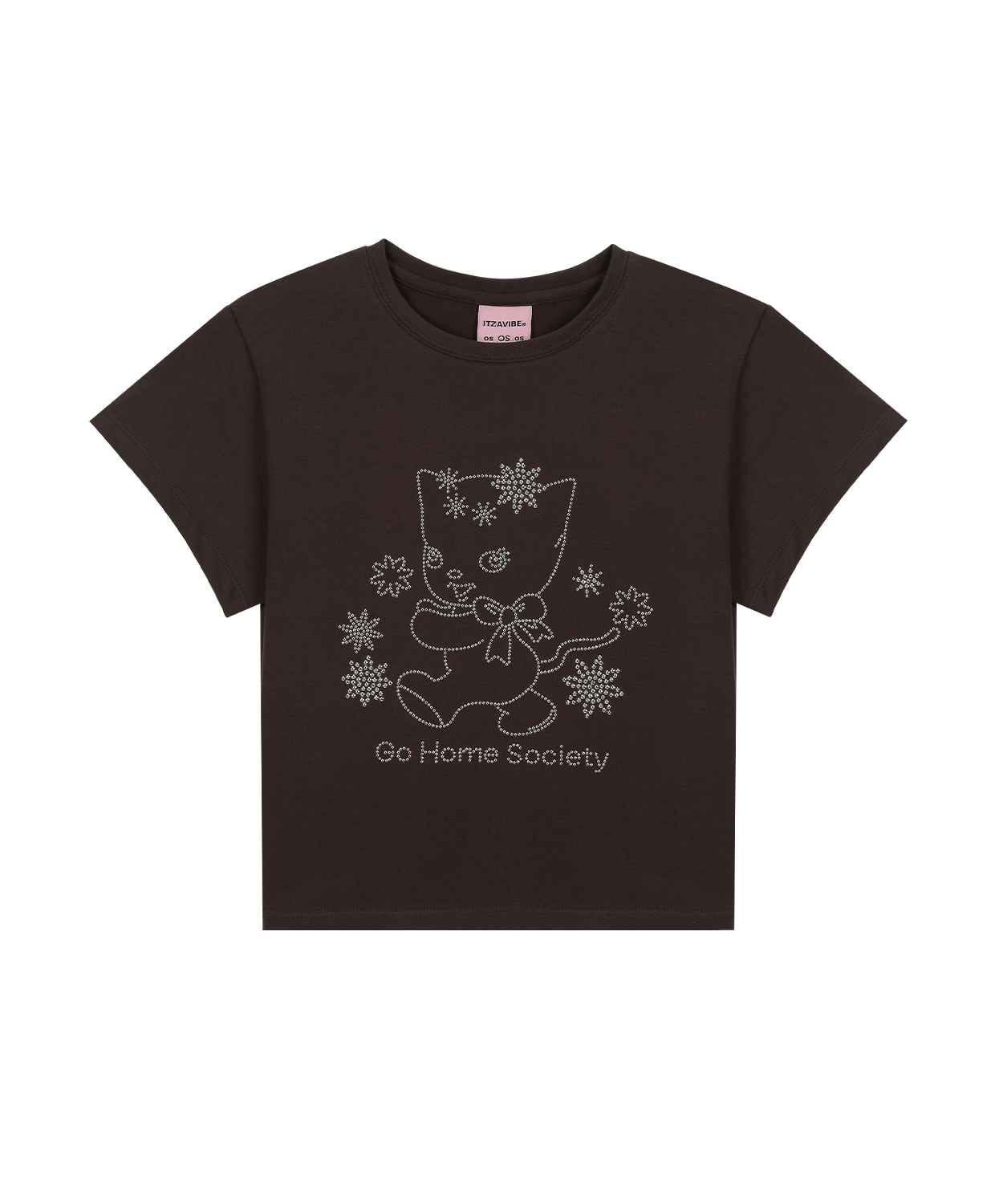 GO HOME SOCIETY CAT CROP T SHIRT - BROWN