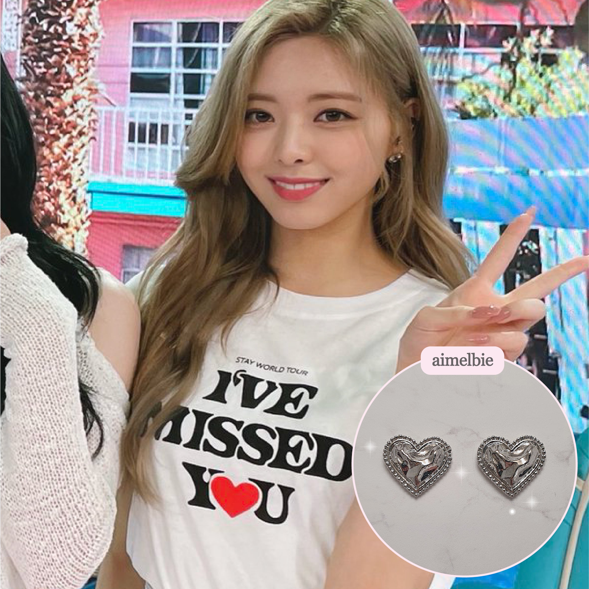  Silver Laced Hearts Piercing (Red Velvet Joy, IVE Gaeul, ITZY Yuna, fromis_9 Jiwon, Mamamoo Moonbyul Earrings)