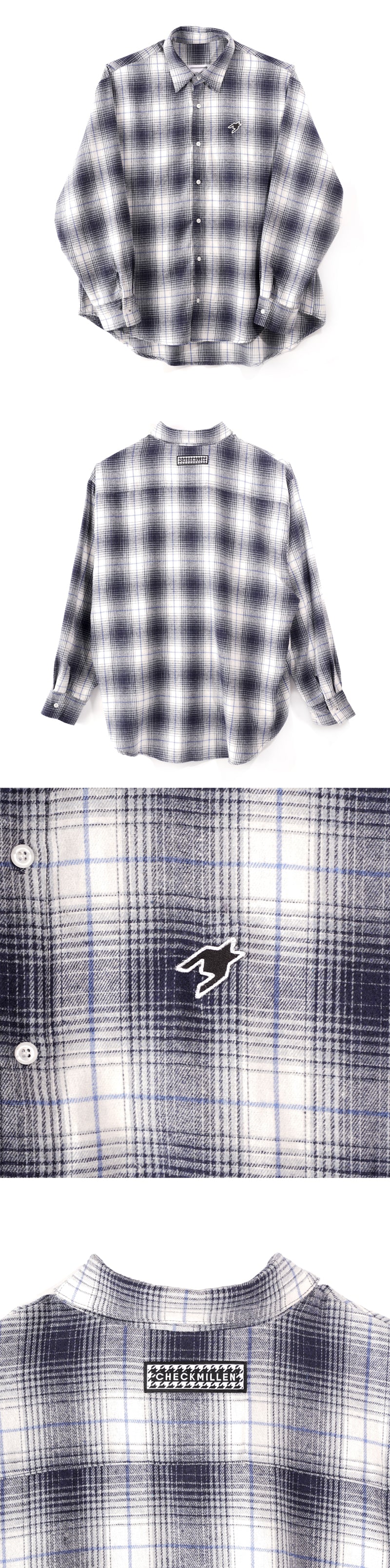 SHADOW PLAID LOGO SHIRT (NAVY)