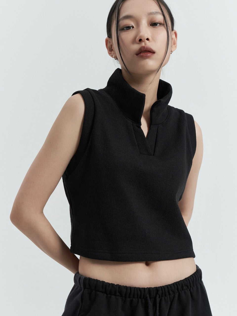 Sleeveless Collar Top, Black