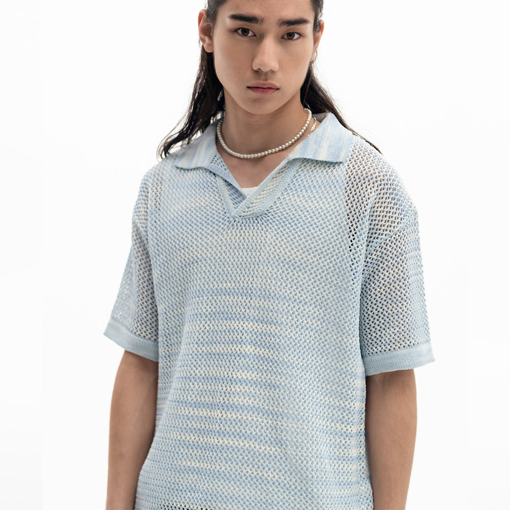 Net Open Collar Half Knit_Sky Blue