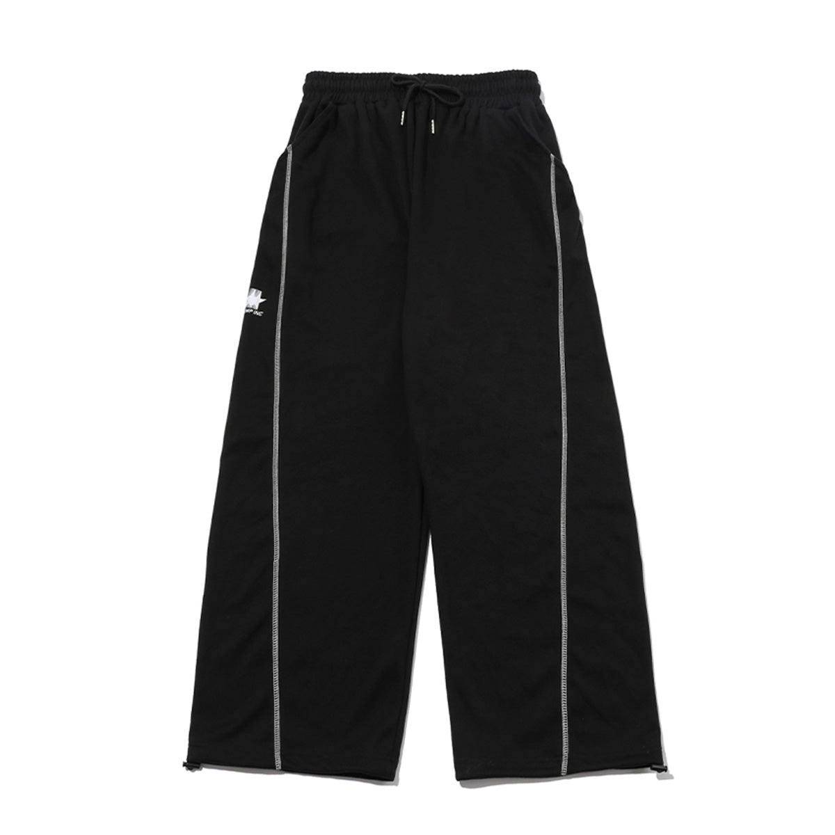 [fleece]Stitched wide sweat pants [black]