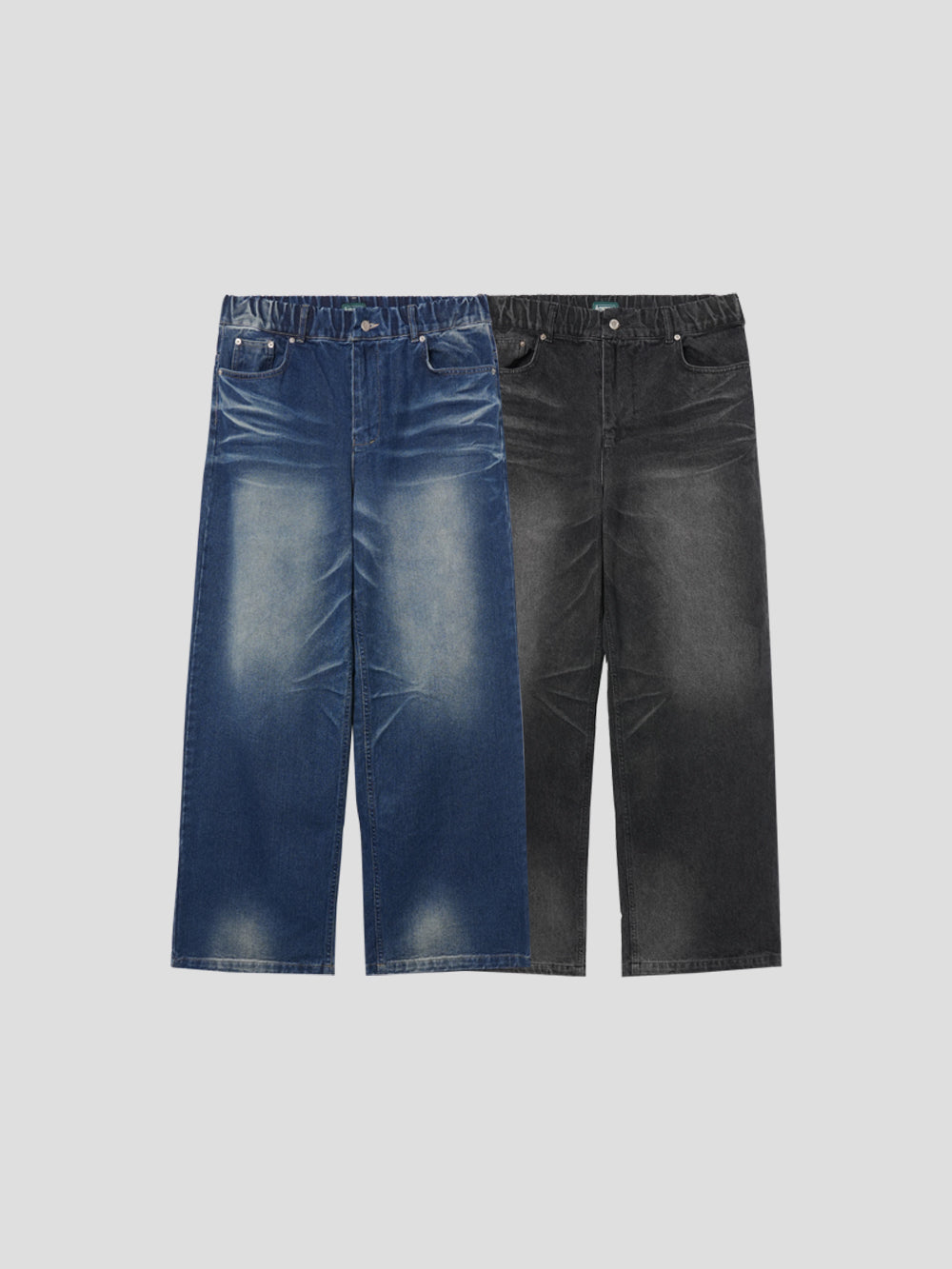 Wrinkle washing wide denim 2color