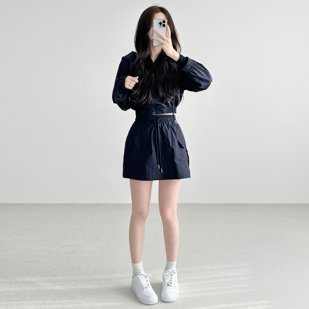 [SET] Hood windbreaker cargo mini skirt two piece