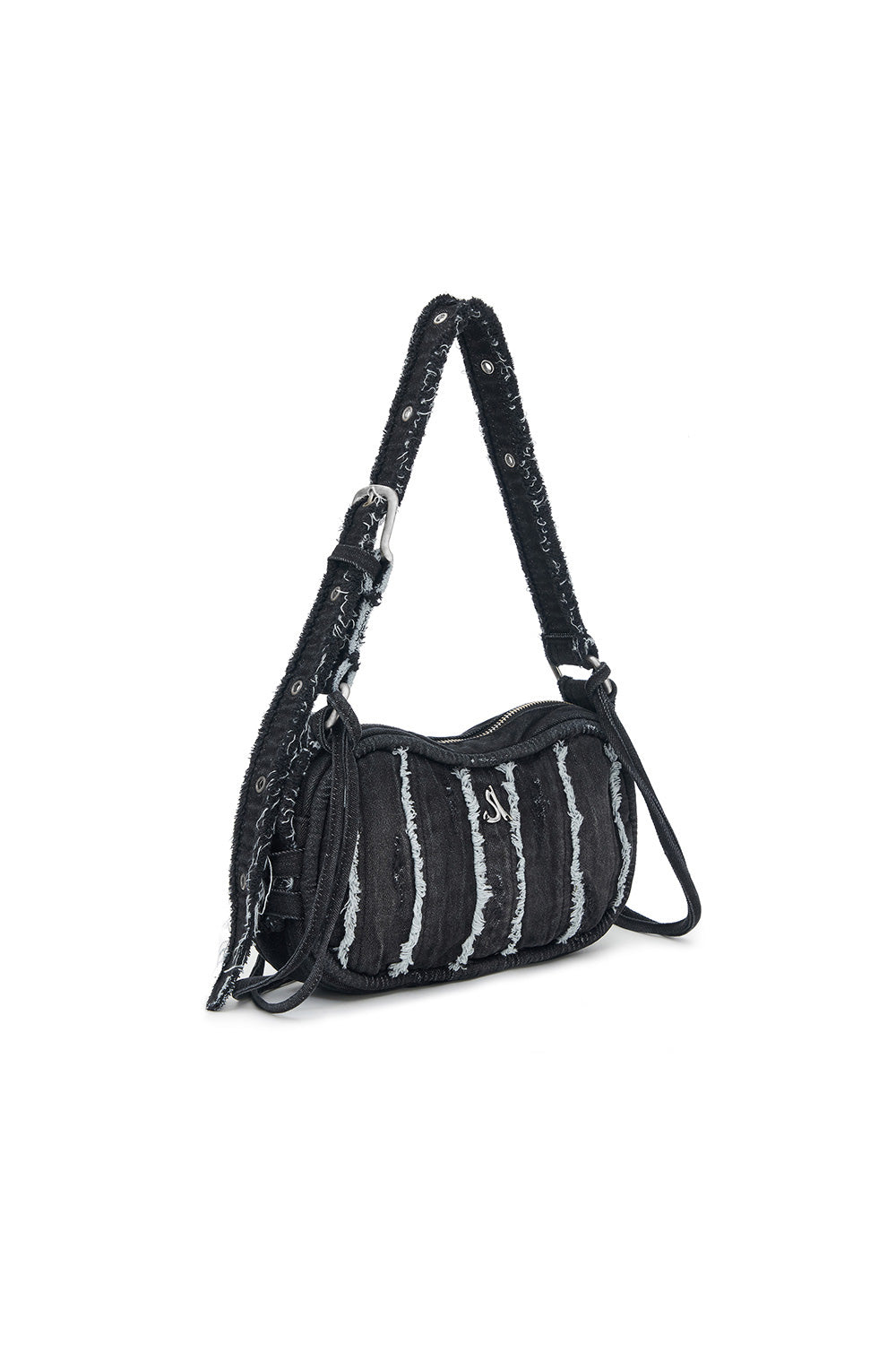 DENIM CUT-OFF SHOULDER BAG (BLACK)