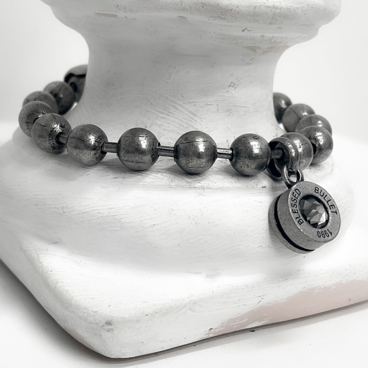 [BLESSEDBULLET]9mm ball chain bulletback bracelet_dark silver