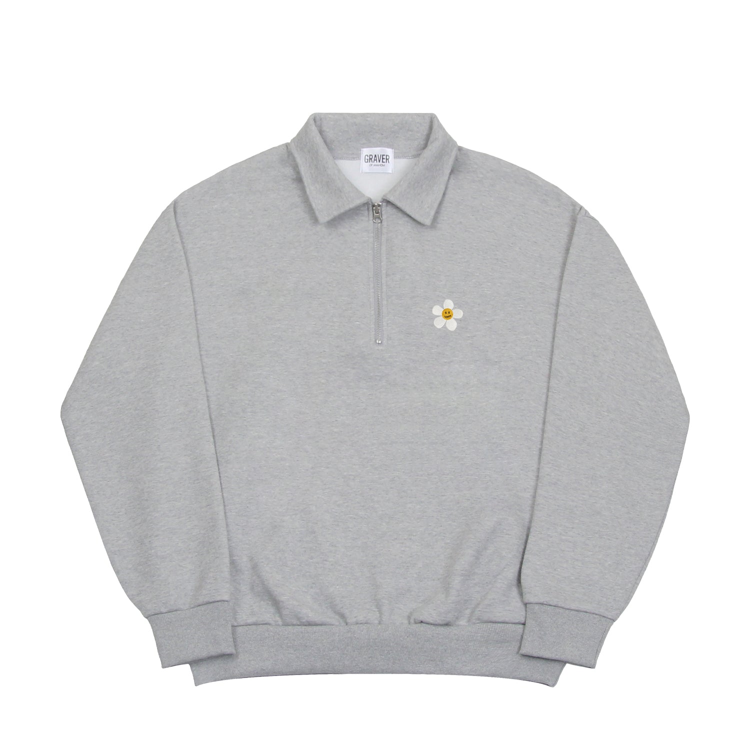[GRAVER]★FLOWER DOT EMBROIDERY HALF ZIP-UP SWEATSHIRT Flower Dotted Embroidery Collar Half Zip-Up Sweatshirt