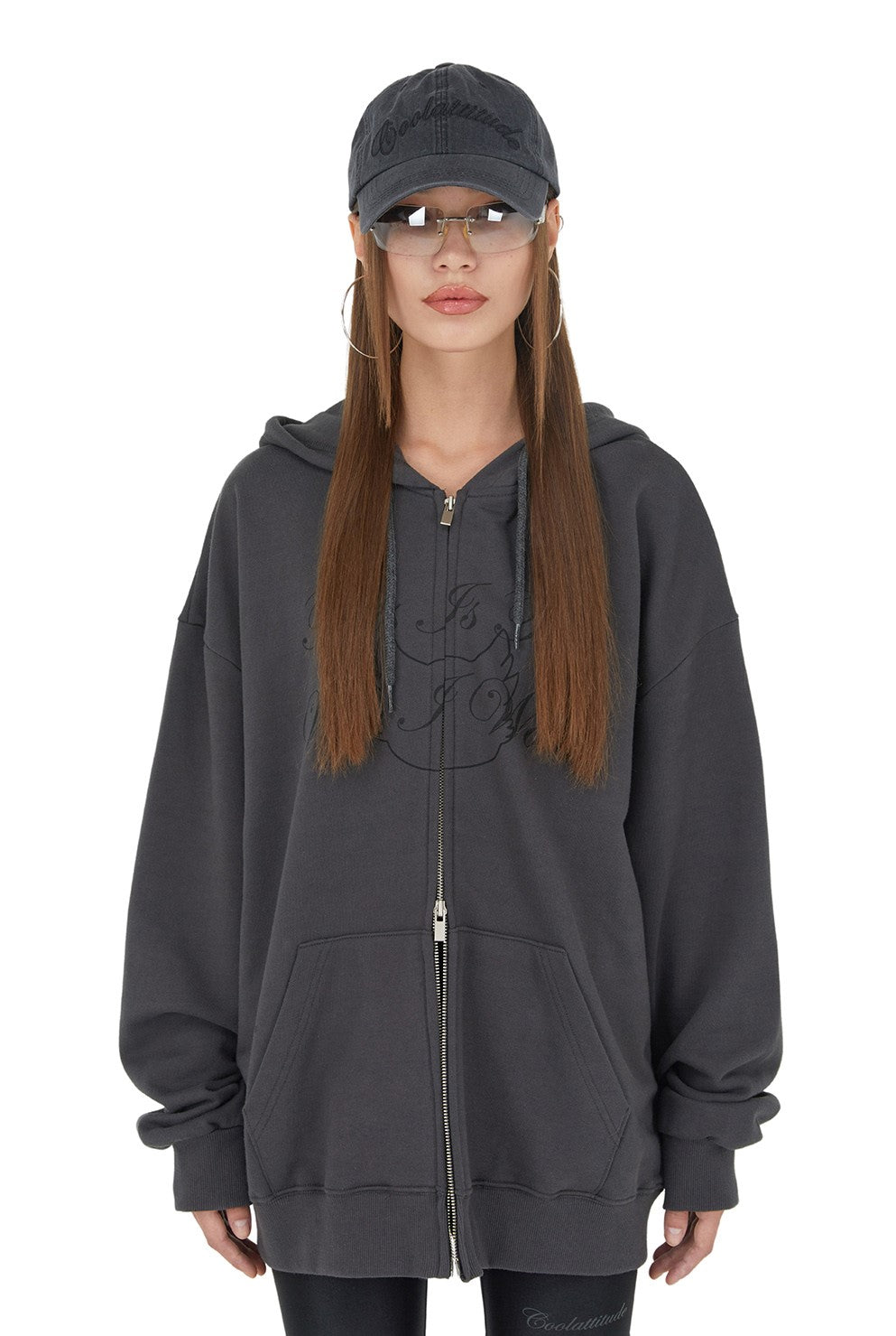 [IHD002-4] SIGNATURE GRAPHIC HOOD ZIP UP CHARCOAL