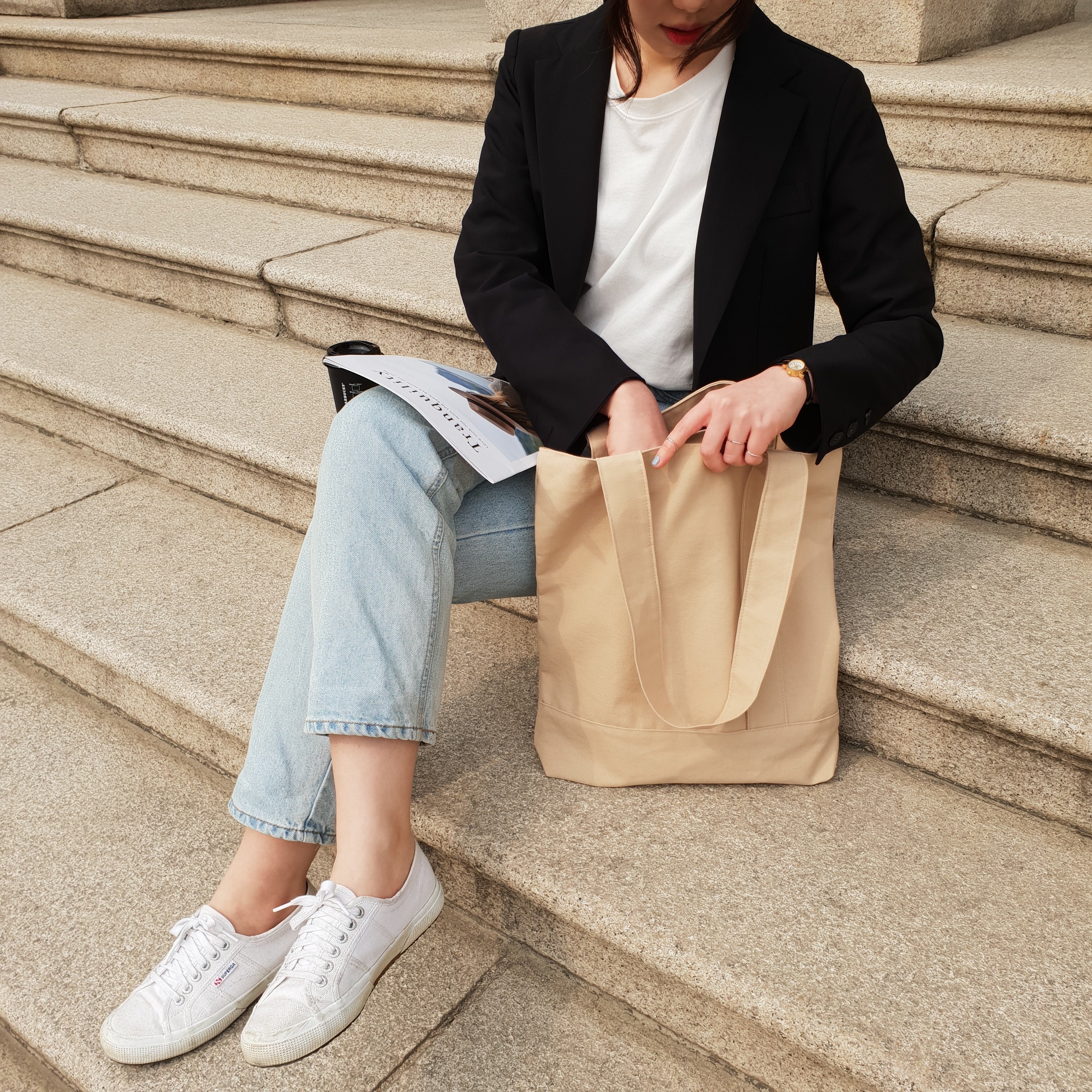 Twill simple line bag - sand beige