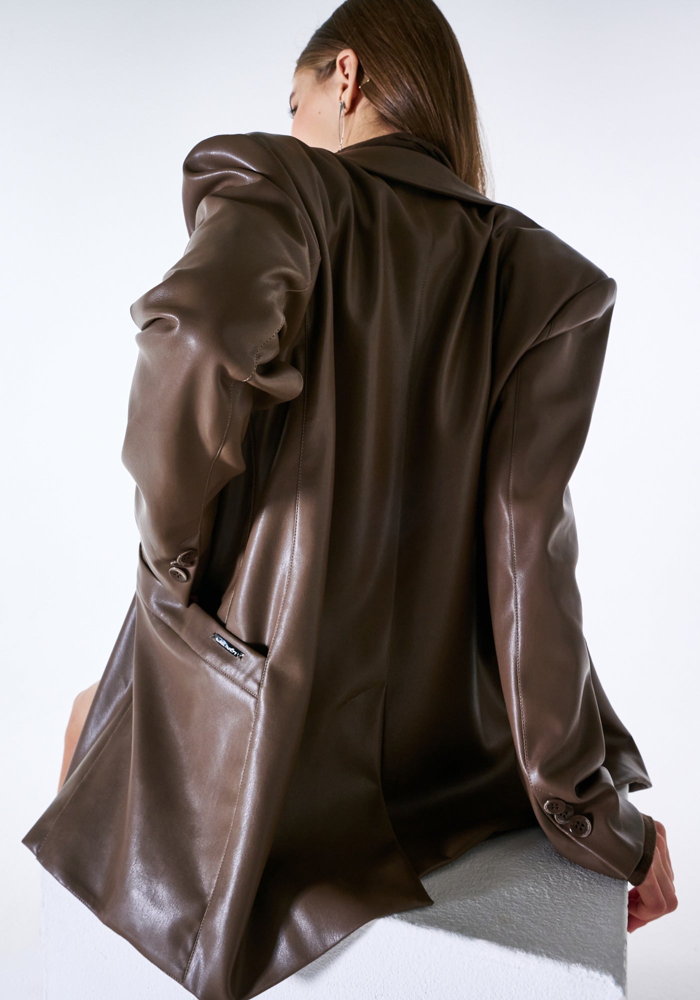 HAZELNUT OVERSIZED VEGAN LEATHER JACKET