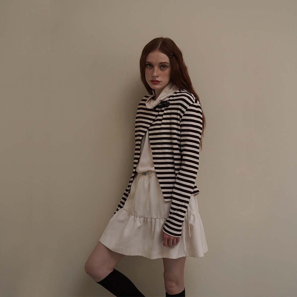 Brown Toggle Patch Stripe Cardigan