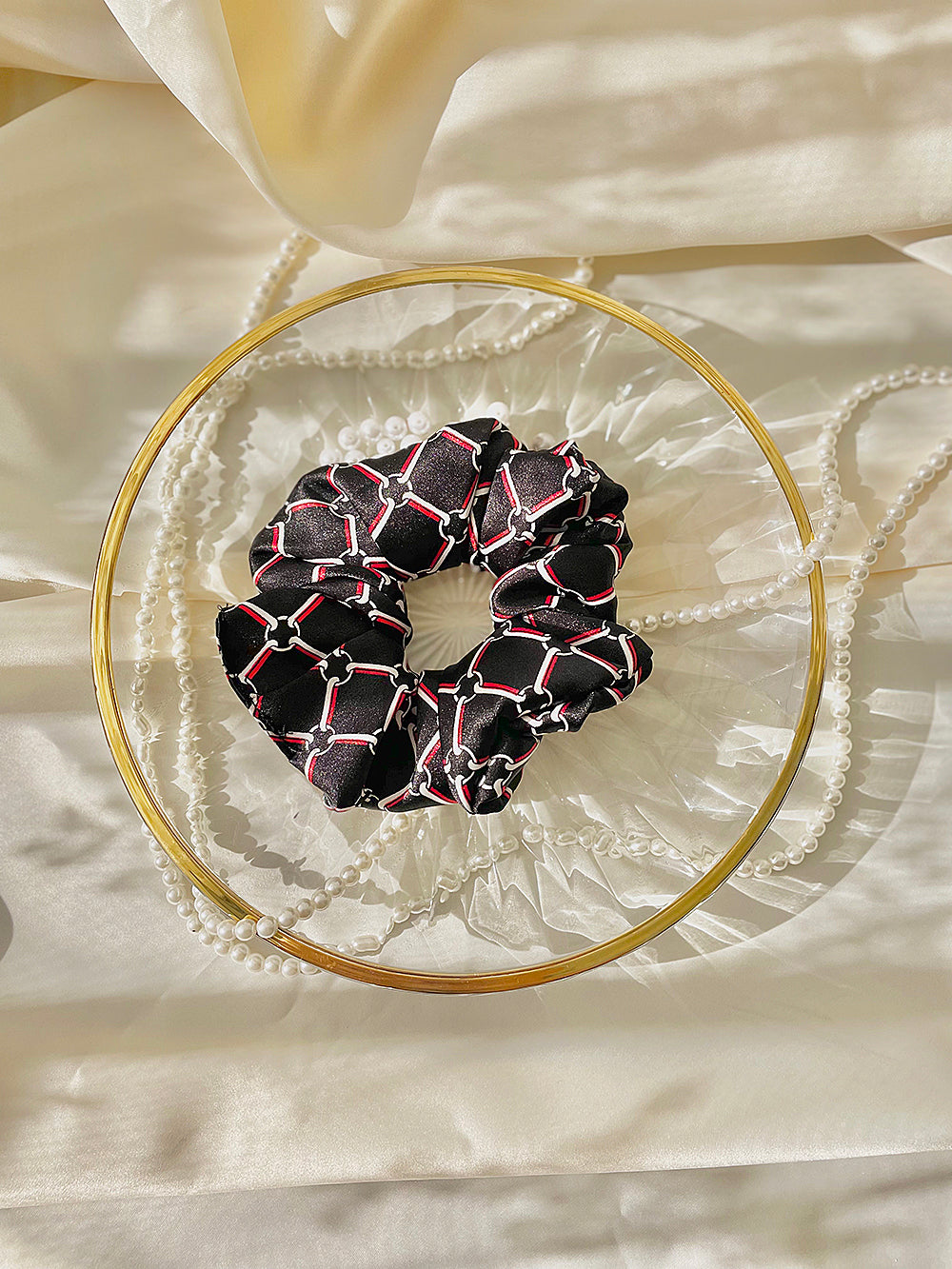 Chain Printing Satin Hair Scrunchie (3color)