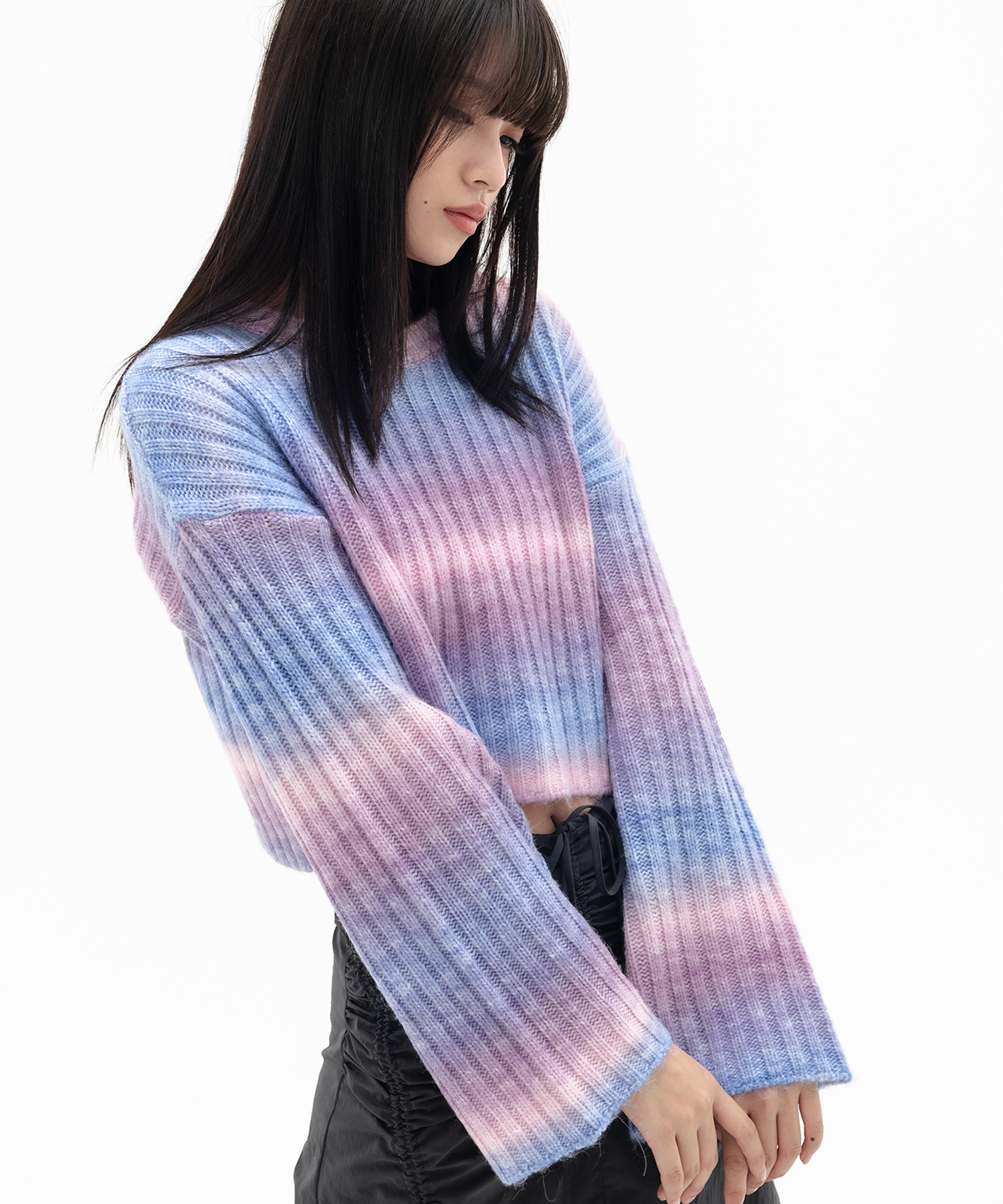 Blur striped crop knit_Rainbow