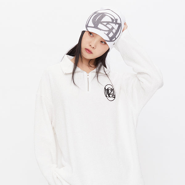 TERRY HALF ZIP UP SWEAT SHIRT_IVORY