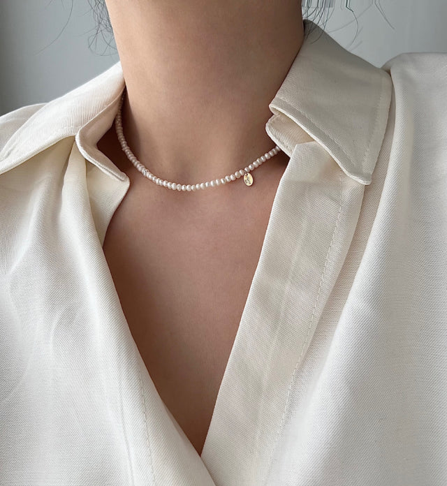 dio Silver 925 Fresh Water Pearl Necklace Innocent Daily Simple Layered Necklace