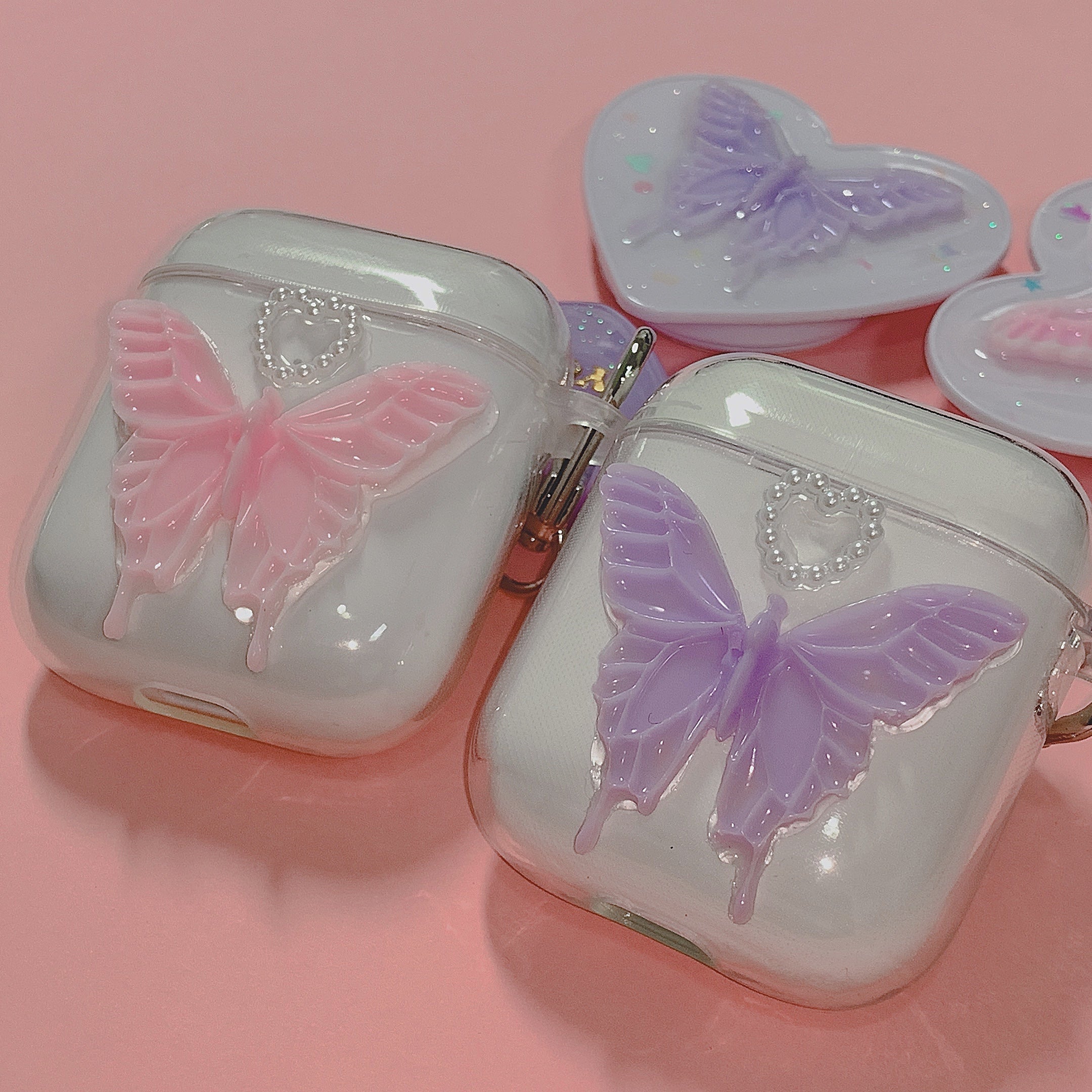 Pink Purple Butterfly Resin AirPods Case (TPU)