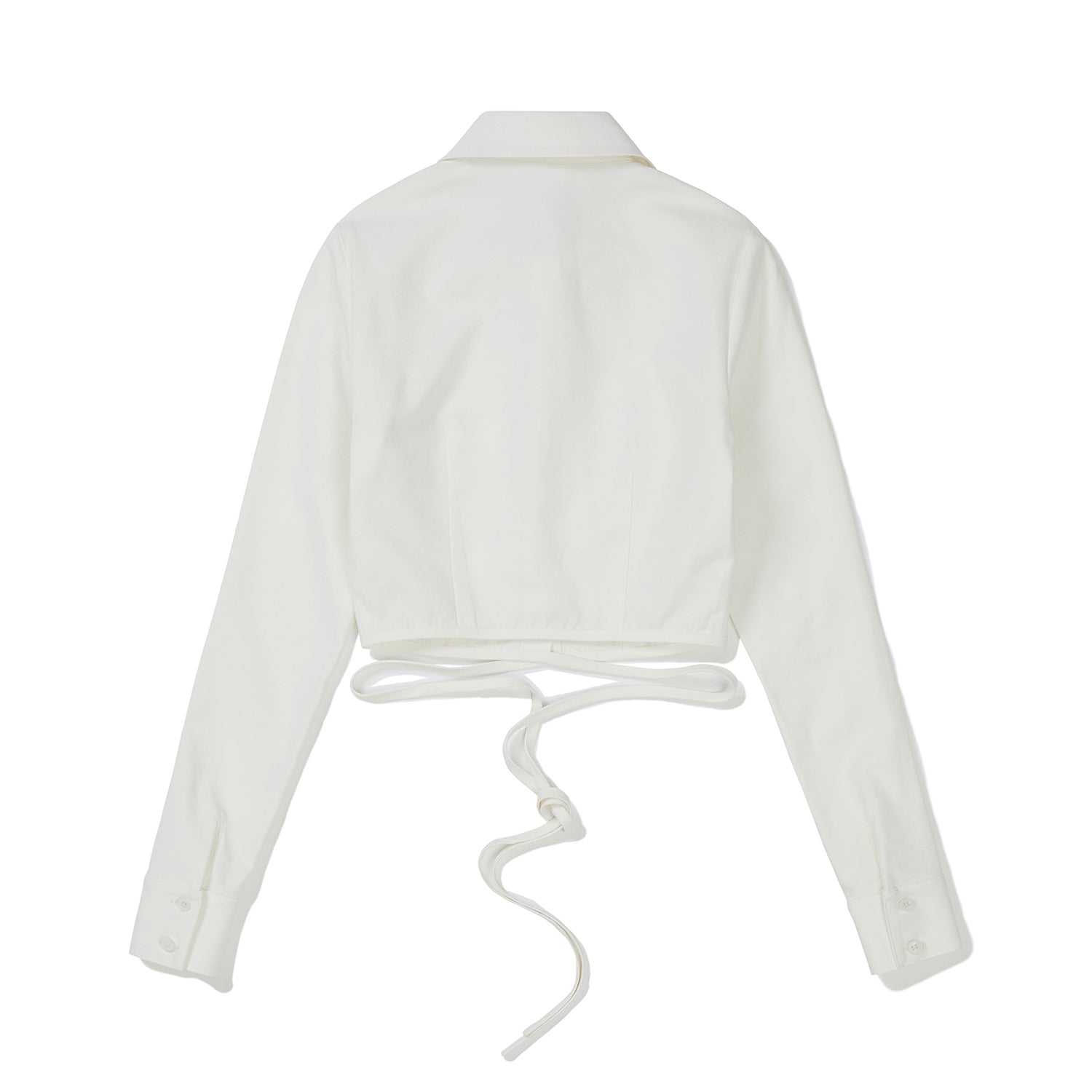 クロップレースアップリボンシャツ / Crop Lace-Up Ribbon Shirt [WHITE]