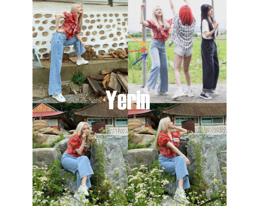 ACTRESS YOOSUN, WJSN YEON-JUNG, RED VELVET JOY, RAPPER JESSIE, MAMAMOO MOON-BYUL, GIRLFRIEND YERIN, MOMOLAND NANCY, IZ*ONE EUNBI, APINK BOMI WORN WIDE FIT LIGHT BLUE DENIM PANTS [6055]