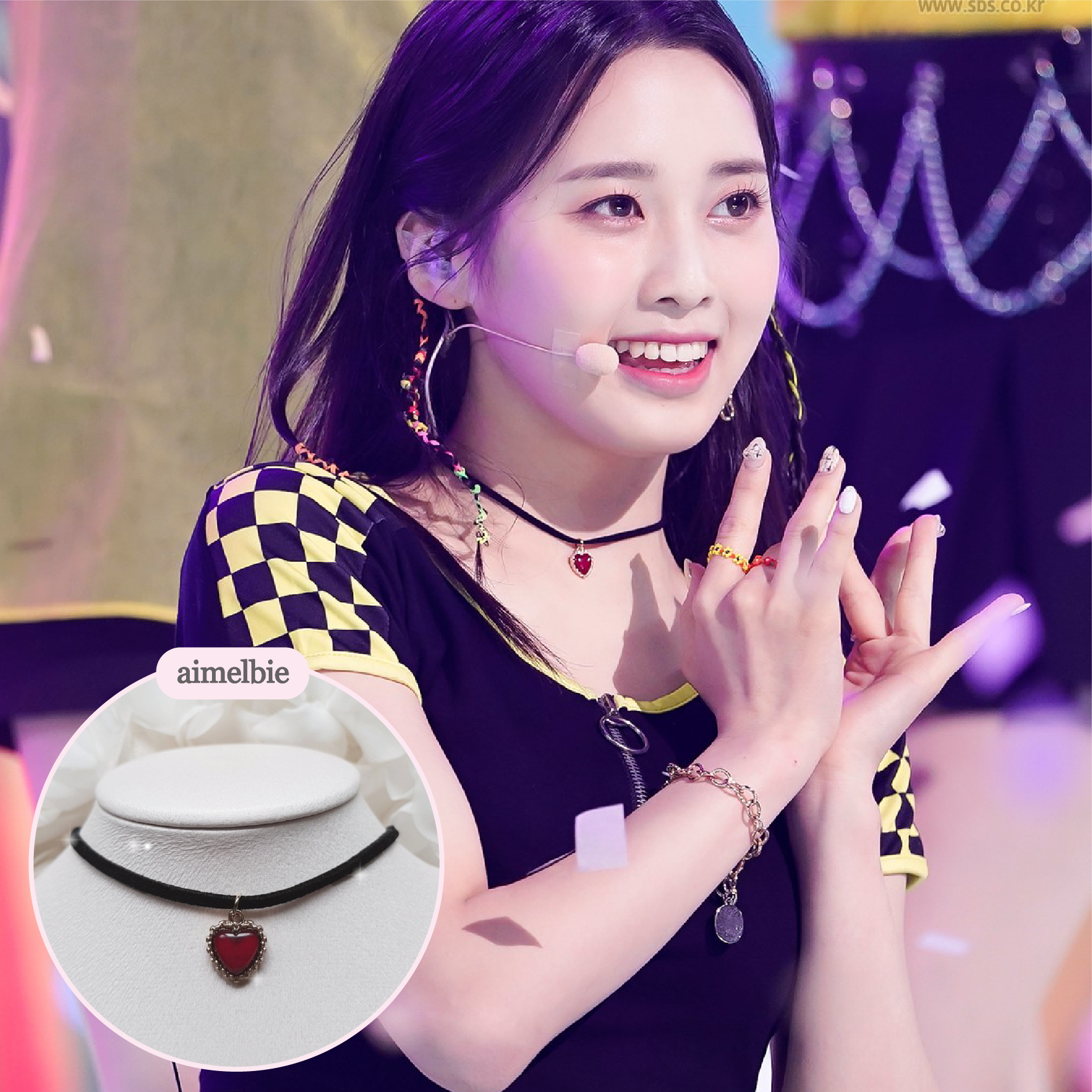  Burgundy Heart Earrings and Choker Set (Twice Dahyun, VIVIZ Eunha, Kep1er Dayeon, Choi Yena Choker)