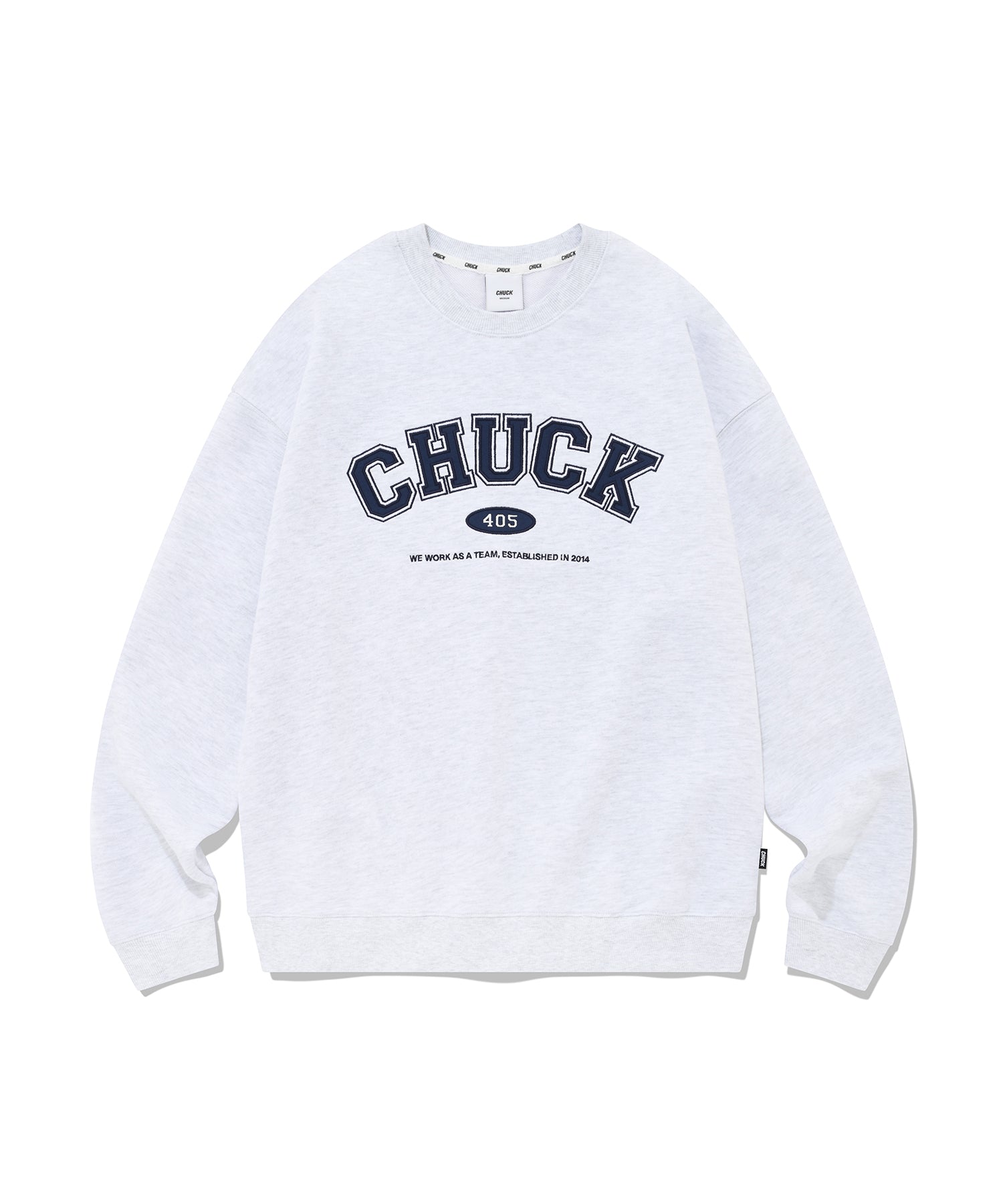 CHUCK アプリケアーチロゴスウェットシャツ / [Spring Ver.] CHUCK APPLIQUE ARCH LOGO SWEATSHIRT (LIGHT GRAY&NAVY)