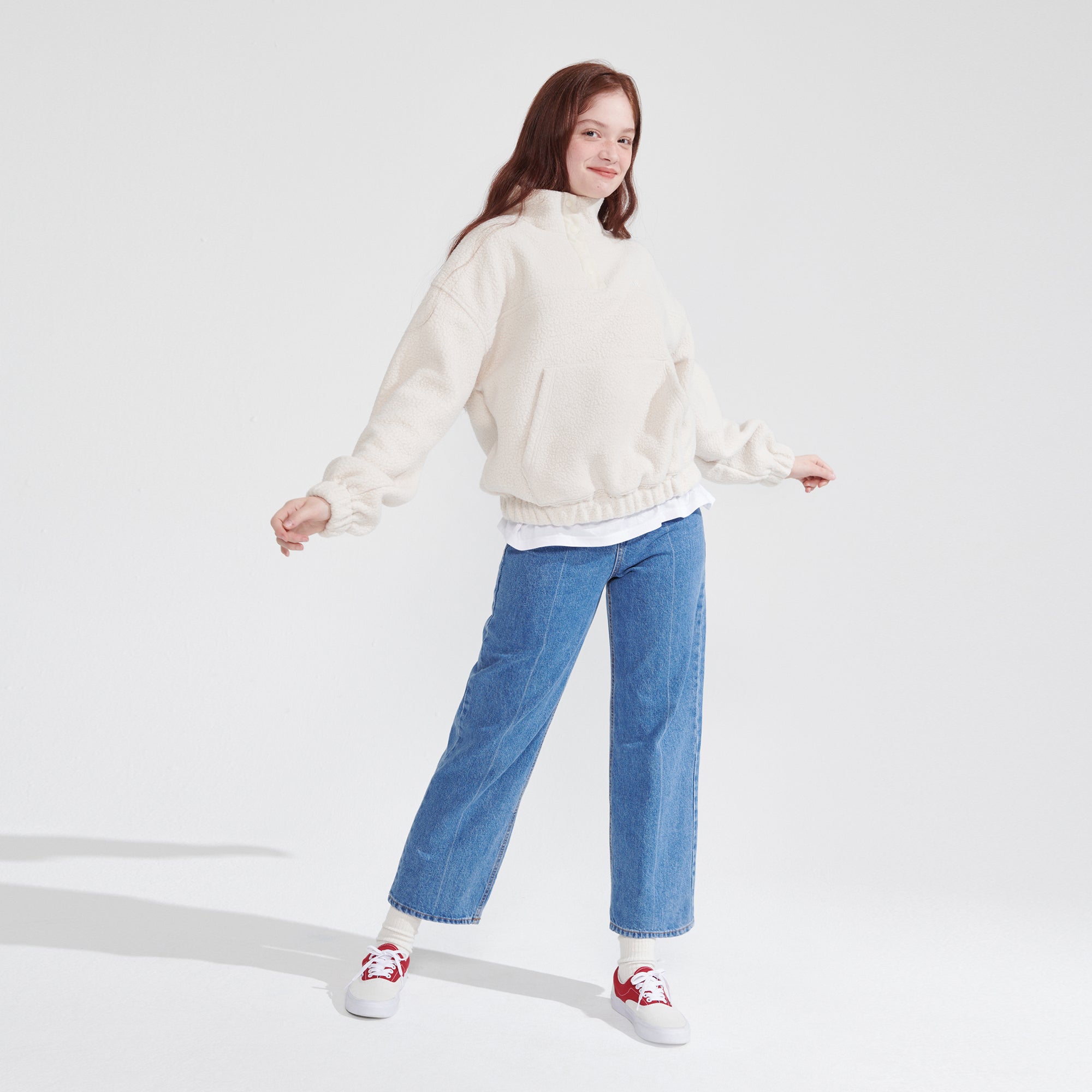 HIGH NECK DUMBLE FLEECE SWEATSHIRT_IVORY