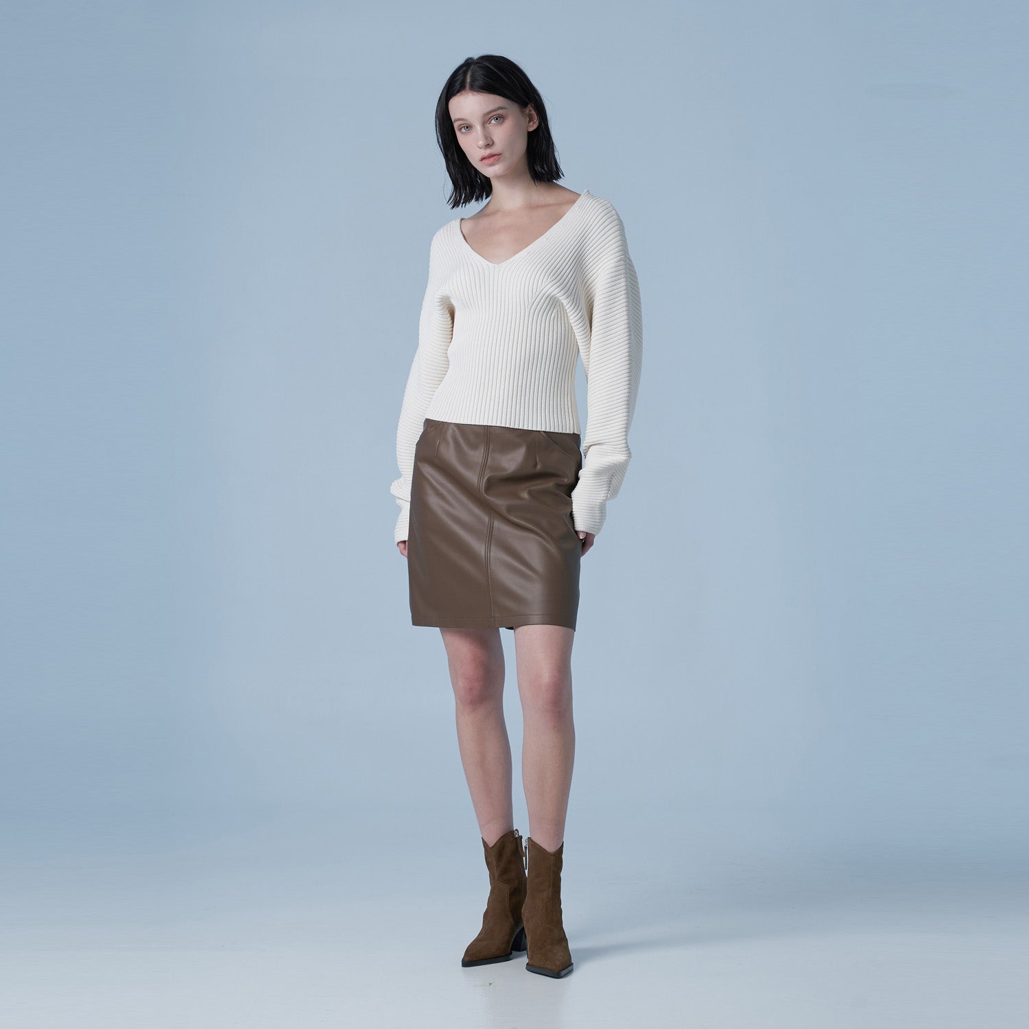 Faux Leather Round Skirt (Mocha)