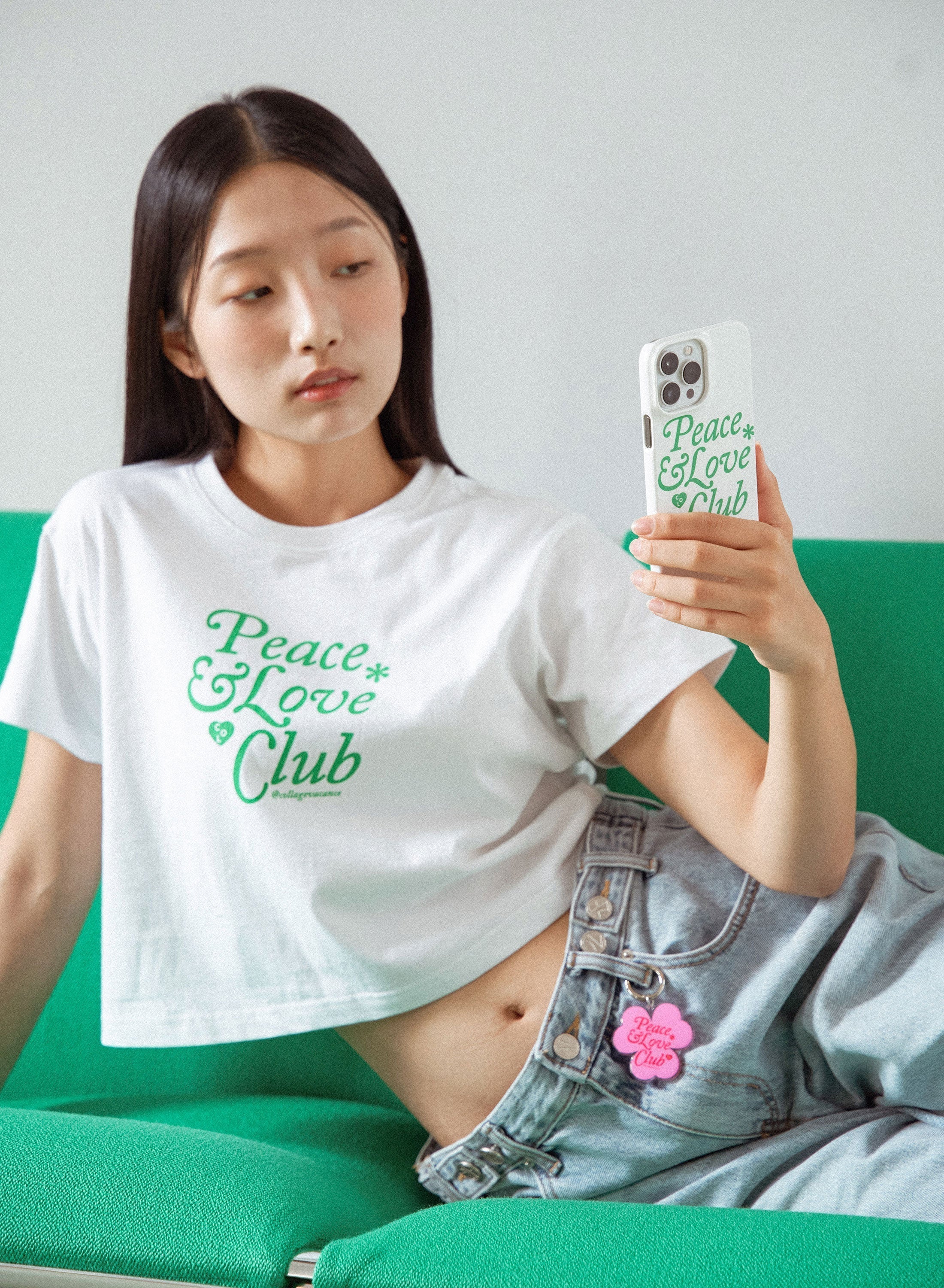 Peace&Love*Club Crop T-shirt (White)