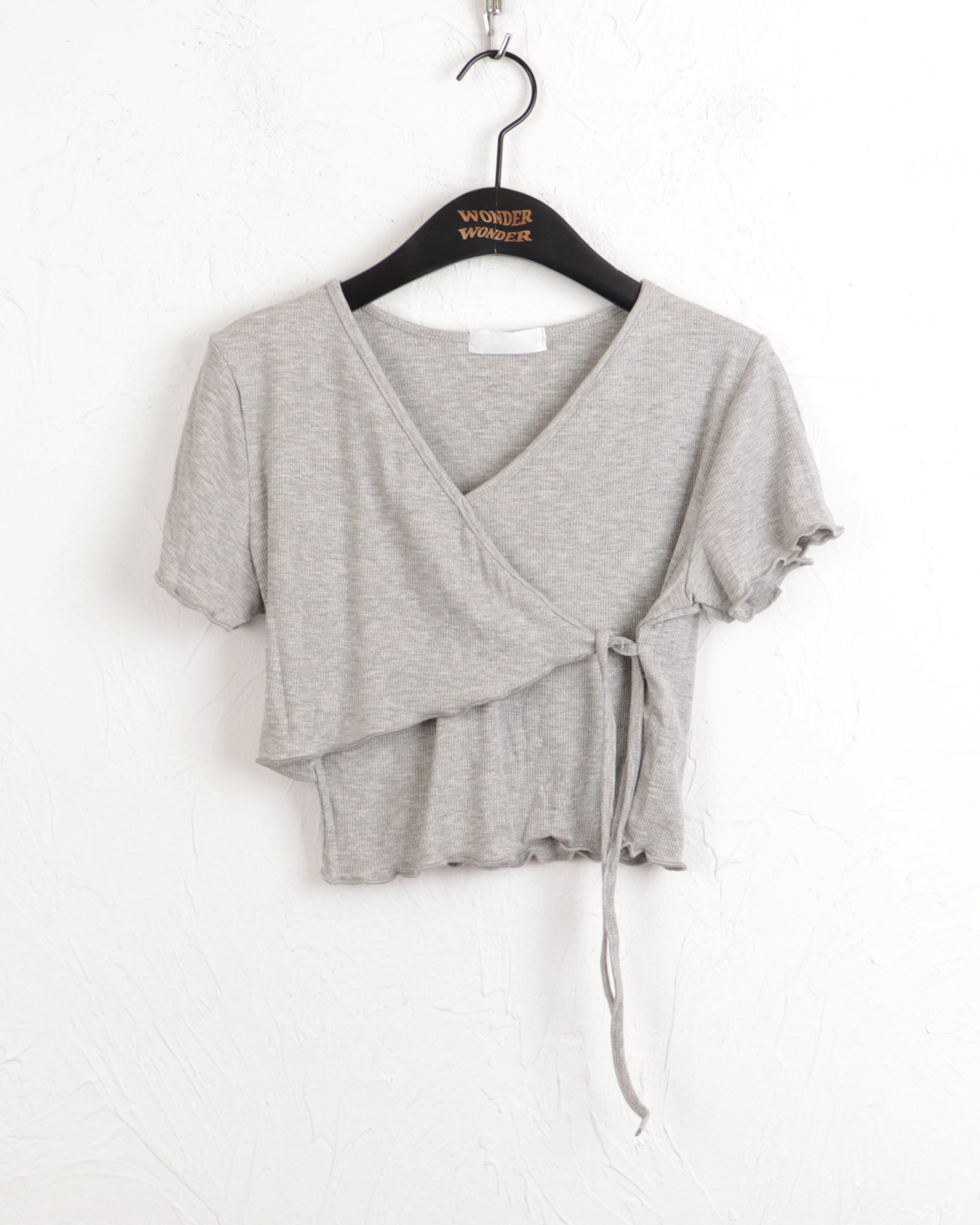 Juri Ruffle Ribbon Wrap Strap Cropped Short Sleeve T-shirt