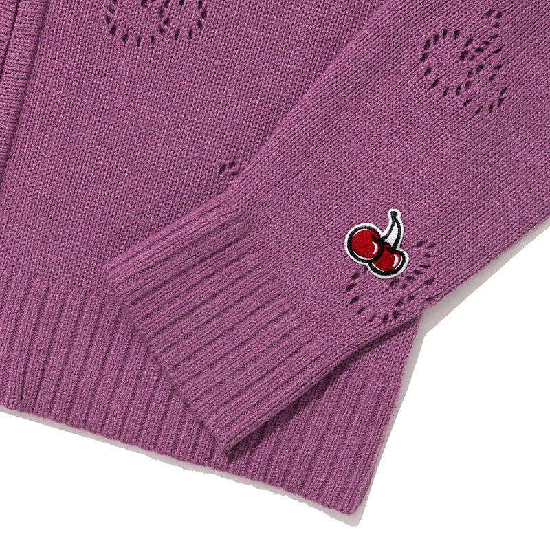 CHERRY COLLAR ZIP UP KNIT KS [PURPLE]