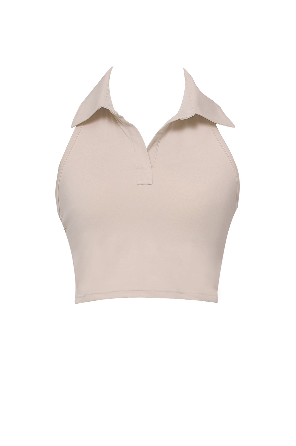 2-way collar span crop sleeveless top (beige)