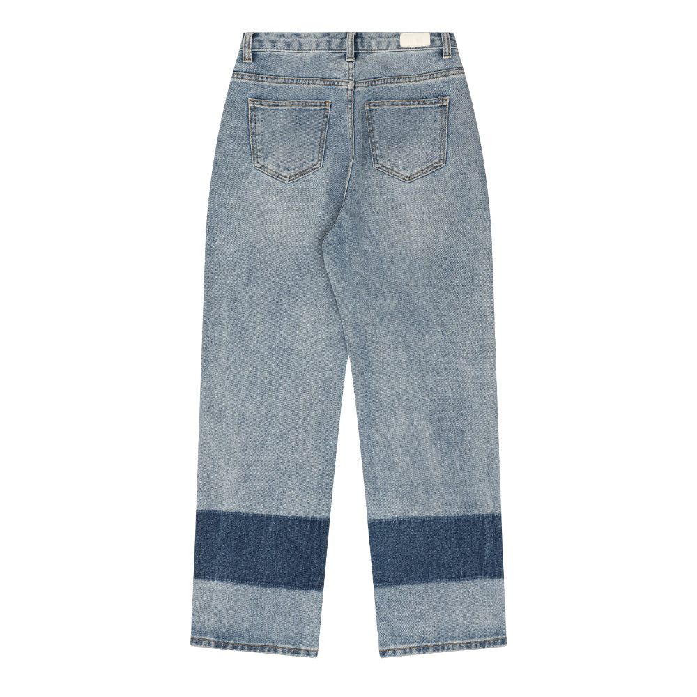 TWO TONE MIXED ROLL UP DENIM PANTS [6605]