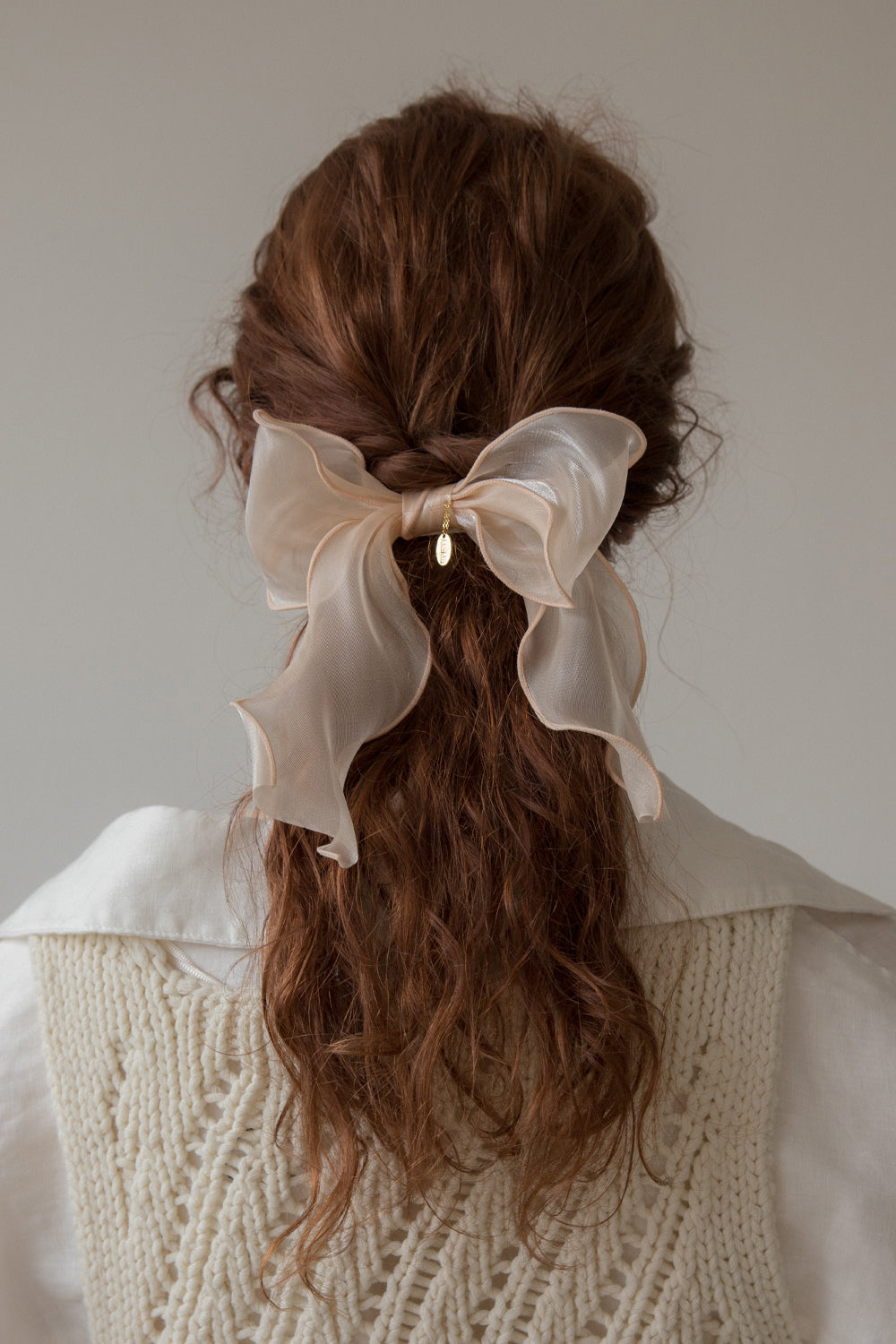 Salmon organza ruffle ribbon hairpin