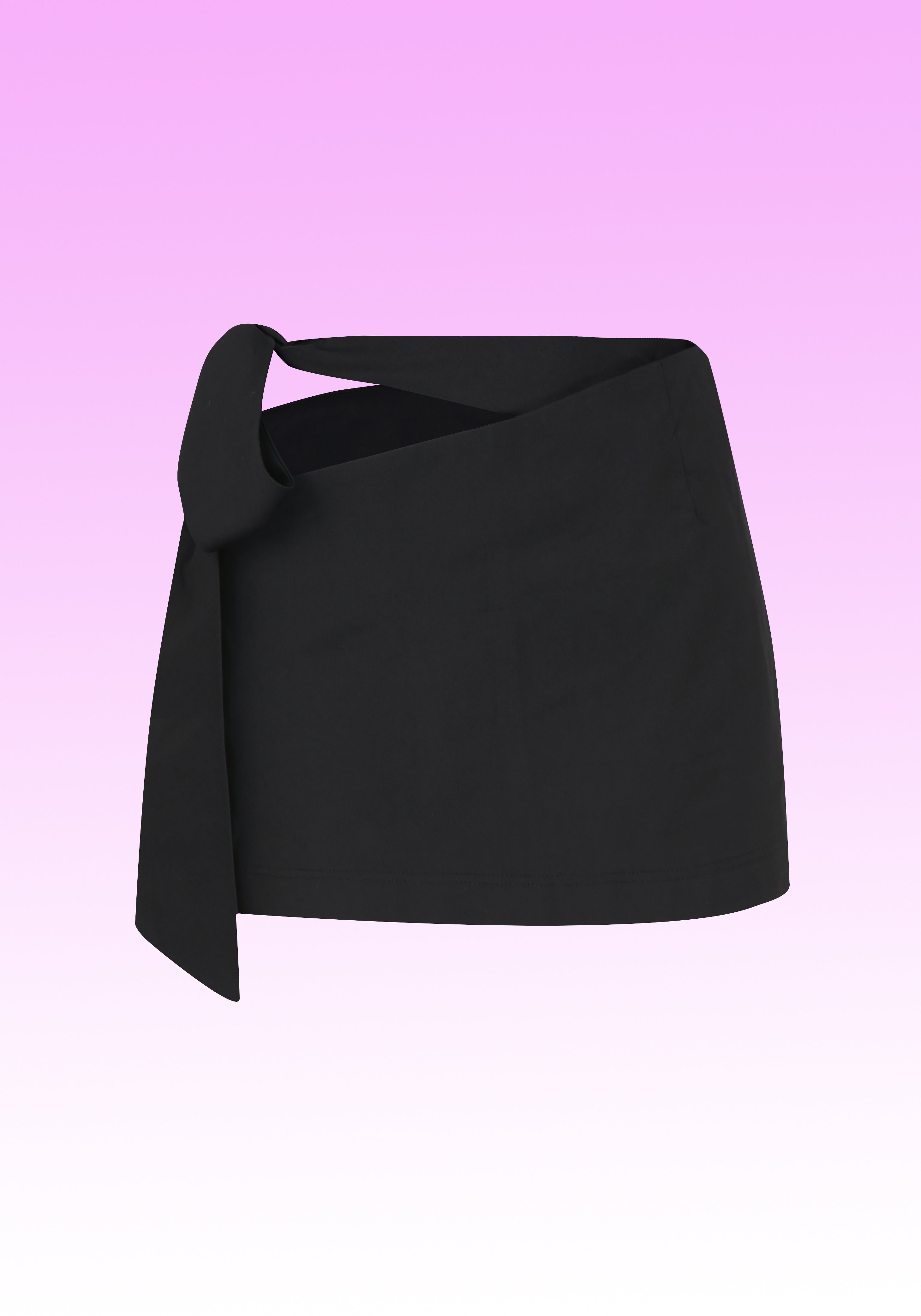 BLACK COTTON TIE BELT MINI SKIRT