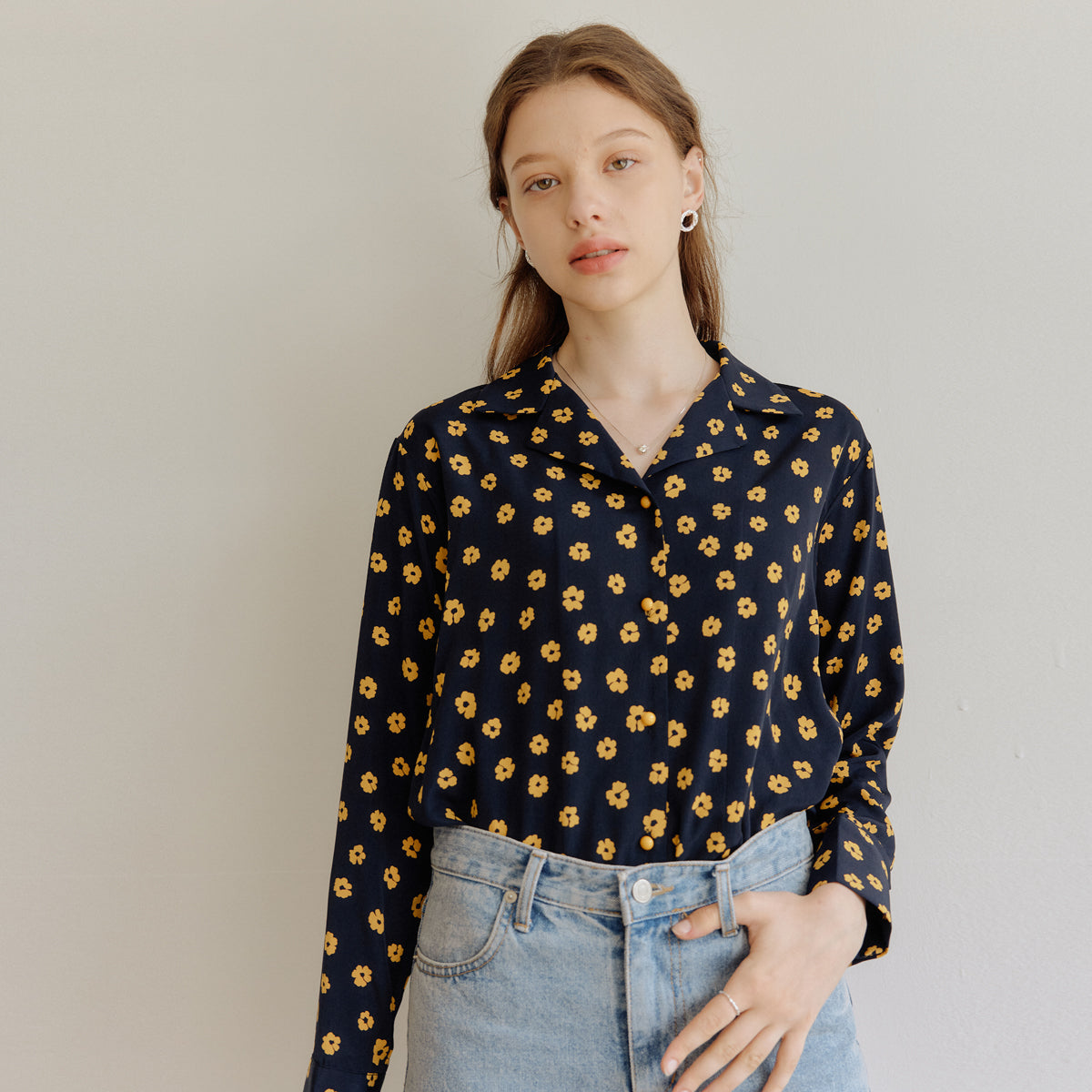 フラワーラインシャツ / FLOWER LINE SHIRT_NAVY