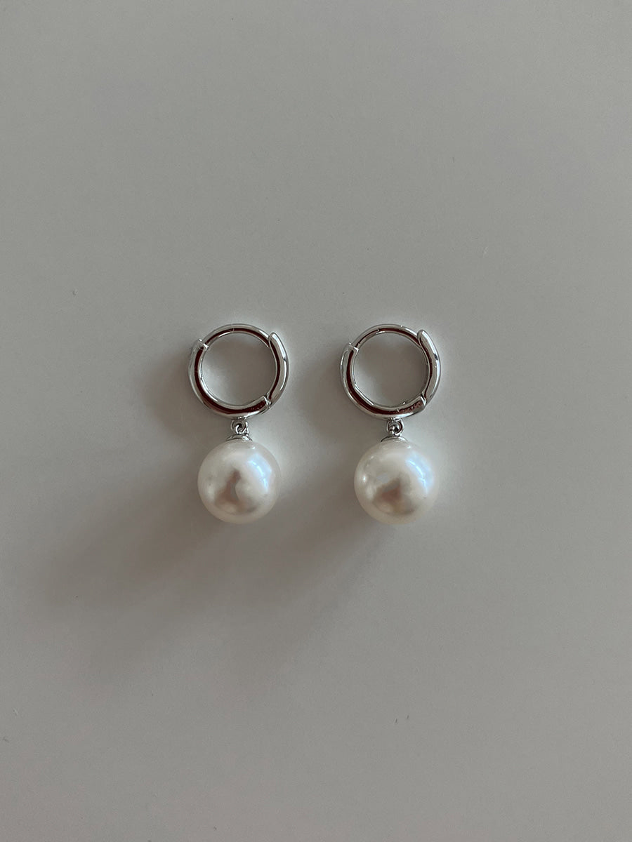 [92.5silver] round pearl one-touch earrings