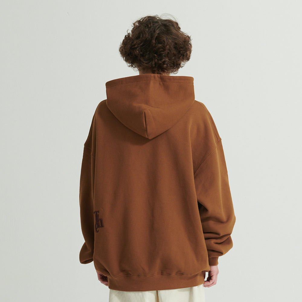 WHATTHE 3D Logo Embroidered Hoodie (Heavy Sweat) Brown