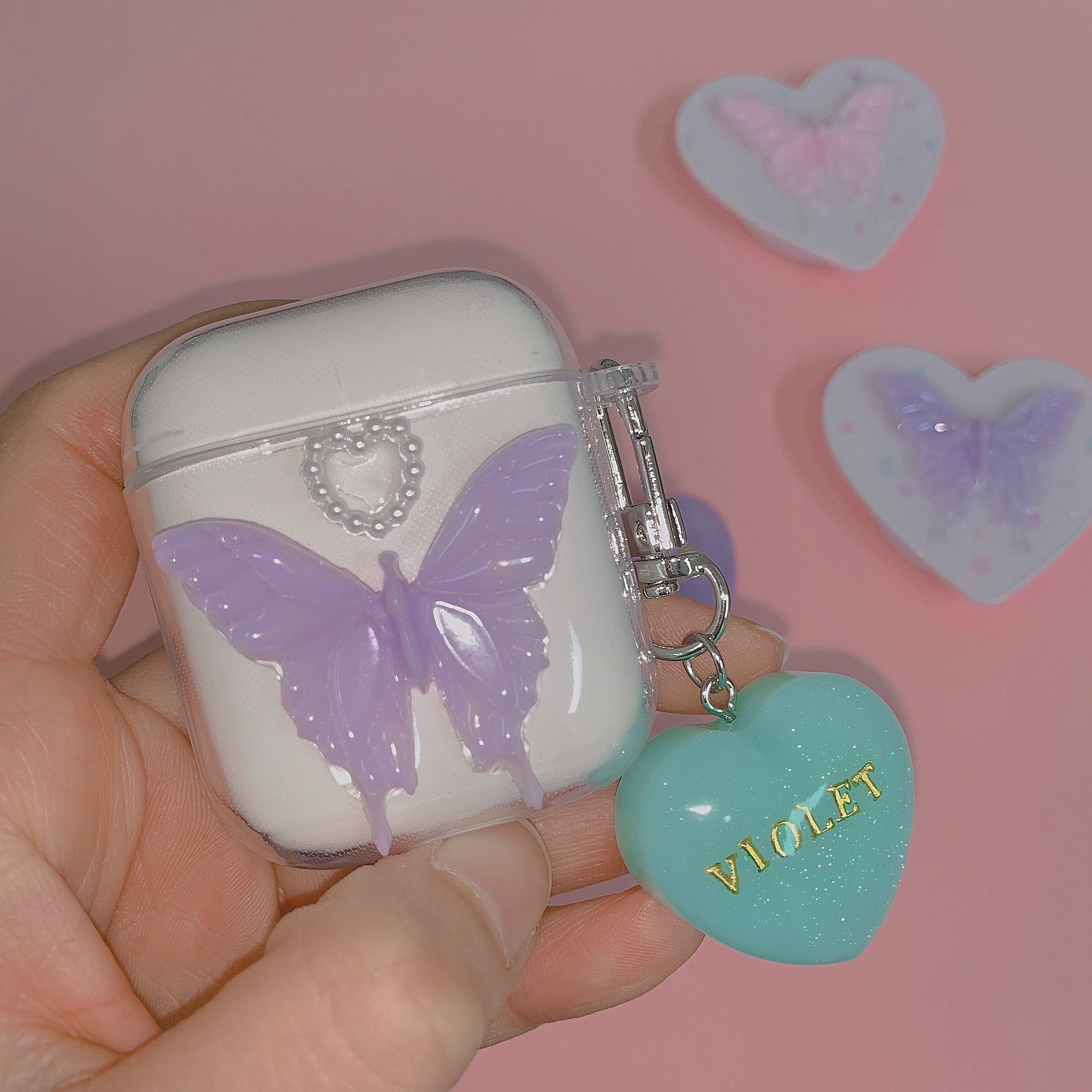 Pink Purple Butterfly Resin AirPods Case (TPU)